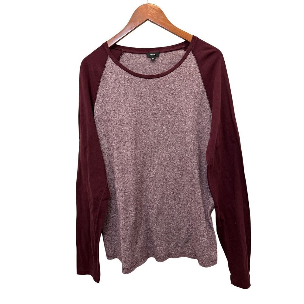 VINCE Color Block Tee 100% Cotton Crewneck Long Sleeve Raglan Purple Size Large